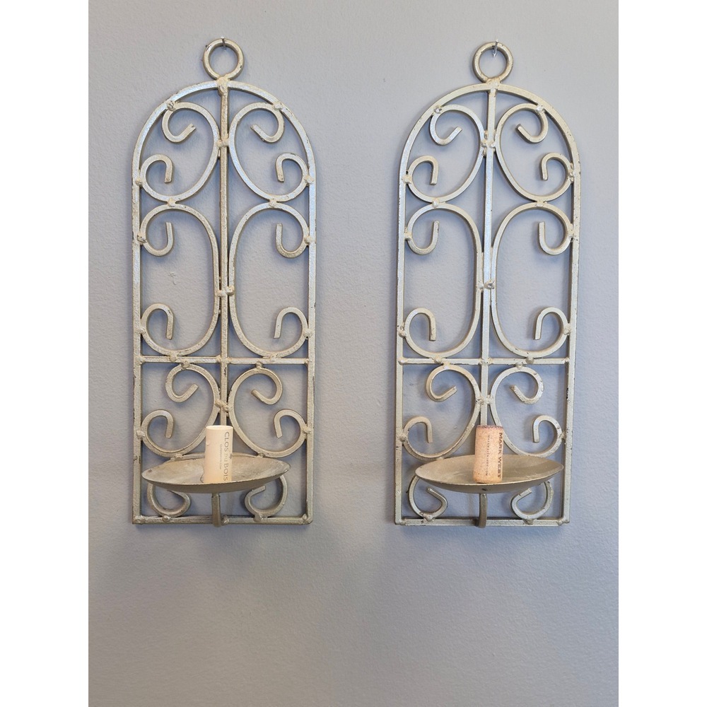 Vintage Distressed Gold Wall Candle Sconces Set 2 Scroll French Farmhouse